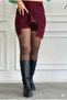 Steel Fabric Front and Back Skirt Look Stretch Fabric Short Skirt Light Burgundy - 3