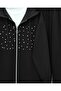 Hooded Zippered Front Pearl and Stone Detailed Oyhso Suit - Black - 5