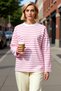 Women's Crew Neck Low Sleeve Striped Knitted Wide Cut Sweatshirt Functional Durable Stylish