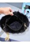 Women's Black Long Furry Plush Chain Strap Shoulder & Hand Bag – Zippered Lining (32X20 cm) - 7