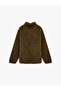 Regular Fit Zippered Pocketed High Collar Long Sleeve Plush Jacket - 6