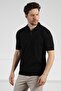 Black Polo Neck Zippered Men's Cotton Knit T-Shirt - 3