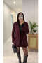 Kosowa Burgundy Buttoned Blazer Jacket - 3
