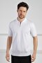 White Polo Neck Zippered Men's Cotton Knitwear T-Shirt