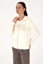 Women's Cream Zippered Hooded Basic Sweatshirt 50307769-Vr256 - 3