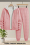 Unisex White Hooded Pink Cardigan Pink Bottom Tracksuit Set Zippered Elastic 3 Thread Winter