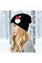 Long Knit Beanie - Cream - Cherry - Red Pompon