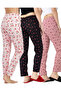 3-Pack Cotton Thin Breathable Fabric Ribbon Waist Detail Printed Pocketless Women's Pajama Bottoms