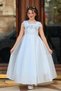 Balon Kol Saten Long Girls' Evening Dress with Flower and Stone Details - 3