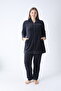 Women's Plus Size Cotton Zippered Velvet Tracksuit Set / Navy Blue 2296 - 2