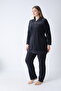 Women's Plus Size Cotton Zippered Velvet Tracksuit Set / Navy Blue 2296 - 3