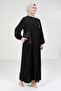 Black Satin Paneled Zippered Round Neck Hijab Ferace 9203-25 - 4