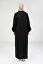Black Satin Paneled Zippered Round Neck Hijab Ferace 9203-25 - 5