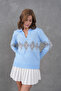 Women's Polo Neck Patterned Half Placket Knitwear Sweater 8597Sw - 7
