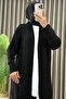 Beliz Hirka Acrylic Yarn Fabric Women's Black Knitted Patterned Winter Thick Cardigan - 3