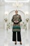 Gece Takim Wool Effect Fabric Tunic, Double Fabric Pants Emerald Women's Leopard Patterned Pants Hijab Suit