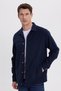 Men's Relax Fit Comfortable Cut Side Pocket Lumberjack Navy Blue Cashmere Jacket Shirt