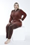 Women's Plus Size Cotton Zippered Velvet Tracksuit Set / Tile - - B 2280 - 7