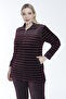 Women's Plus Size Cotton Zippered Velvet Tracksuit Set / Claret Red - - B 2280 - 5