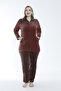 Women's Plus Size Cotton Zippered Velvet Tracksuit Set / Tile - - B 2280 - 3