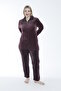 Women's Plus Size Cotton Zippered Velvet Tracksuit Set / Dusty Rose - - B 2280 - 3