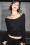 Women's Black Color Round Neck Lace-Up Long Sleeve T-Shirt