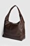 Women's Knitted Look Large Size Wide Volume Shoulder Bag Bitter Brown