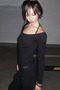 Women's Black Color Round Neck Lace-Up Long Sleeve T-Shirt - 3
