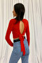 Women's Red Backless Tie-Up Long Sleeve Sandy Fabric Crop Blouse