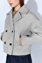 Four Button Diagonal Short Cashmere Double-Breasted Coat - Gray - 3