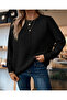 Crew Neck Long Sleeve Loose Model Woven Detailed Knitwear Sweater Oversized Loose Comfortable - 2