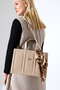 Beige Women's Box Model Bag with Scarf Detail, Stylish Hand and Shoulder Bag, Crossbody Use - 3