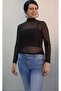 Black Turtleneck Long-Sleeved Tulle T-Shirt - 2