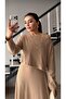 Beige Thick Strap Flared Dress-Blouse Set - 4