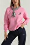 Women's Pink Scarf Ceylan Embroidery Sweatshirt