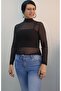 Black Turtleneck Long-Sleeved Tulle T-Shirt - 6