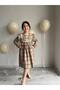 Girl's Brown Plaid Square Pattern Winter Casual Lace-Up Dress - 2