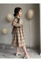 Girl's Brown Plaid Square Pattern Winter Casual Lace-Up Dress - 7