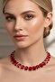 Silver Color Red Stone Evening Dress Necklace
