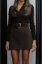 Brown Suede Belted Mini Skirt - 6