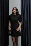 Black Shoulder-Pad Dress with Decorative Pockets - 2