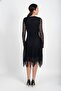 Women's V-Neck Lined Front Gathered Skirt Asymmetrical Midi Lace Dress - 4