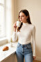 Women's White Finger Detailed Stretchy Long Sleeve Bodysuit - 3
