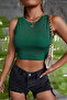 Women's Green Square Neck Crop Top Blouse - 4