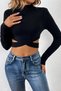 Women's Black Cross Waist Detailed Stand Collar Long Sleeve Crop Top Blouse - 3
