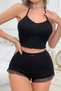 Women's Black Camisole Back and Leg Part Nightgown Set with Polka Dot Shorts - 4