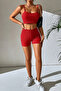 Women's Red Camisole Nightgown Set with Shorts - 3