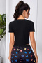 Women's Black Double Zipper Half Sleeve Crop Top Blouse - 2