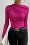 Women's Fuchsia Long Sleeve Blouse with Drawstring Detail at Waist and Neck - 4