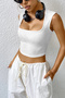 Women's White Square Collar Thickening Shoulder Detailed Crop Top Blouse - 5